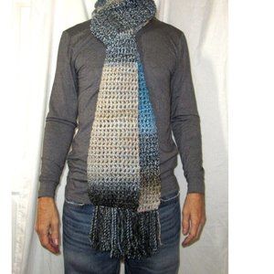 Colorful Scarf 97"x8" Extra Long Wide Chunky Handmade Crochet Knit Muffler NWT